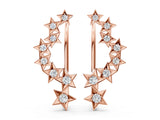 Rose gold Star Cluster Diamond Crescent Earrings with Round Cut Stones on a Curved Band and Prong Setting_12