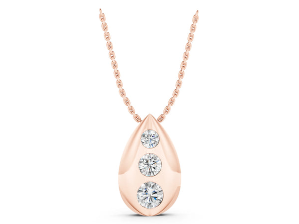 Rose gold Teardrop Bezel-Set Round Diamond Pendant