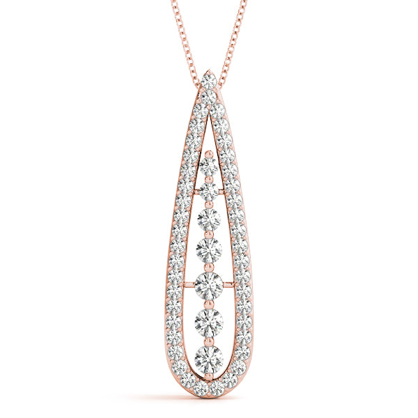 Rose gold Teardrop Pavé Round Diamond Prong Pendant