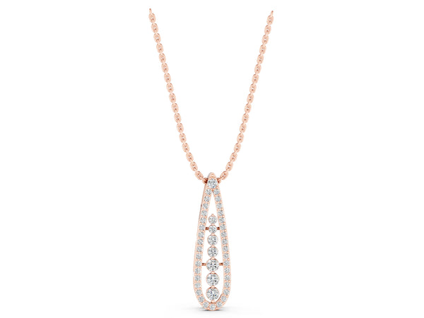 Rose gold Teardrop Pavé Round Diamond Prong Pendant