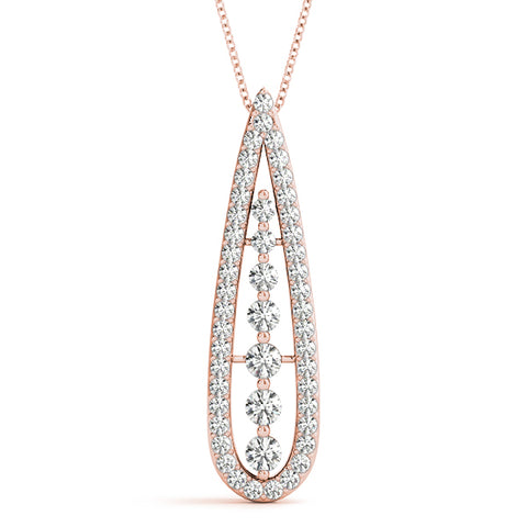 Rose gold Teardrop Pavé Round Diamond Prong Pendant