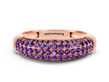 Rose gold Three-Row Pavé Round Amethyst Dome Band_6