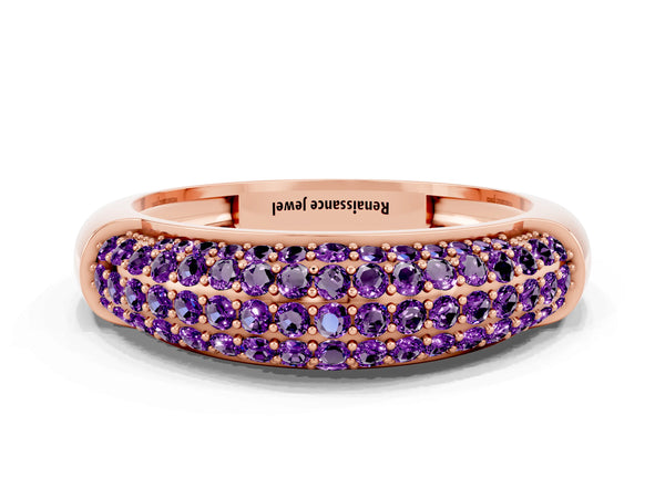 Rose gold Three-Row Pavé Round Amethyst Dome Band