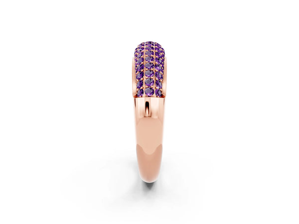 Rose gold Three-Row Pavé Round Amethyst Dome Band