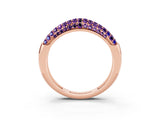 Rose gold Three-Row Pavé Round Amethyst Dome Band_9