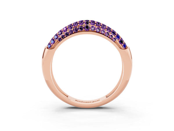 Rose gold Three-Row Pavé Round Amethyst Dome Band