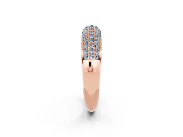 Rose gold Three-Row Pavé Round Aquamarine Dome Band
