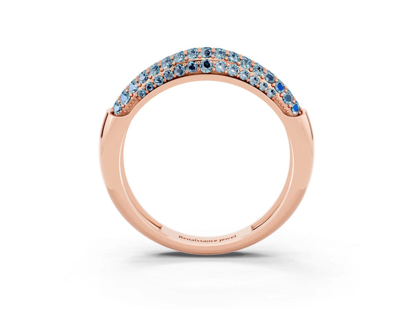 Rose gold Three-Row Pavé Round Aquamarine Dome Band