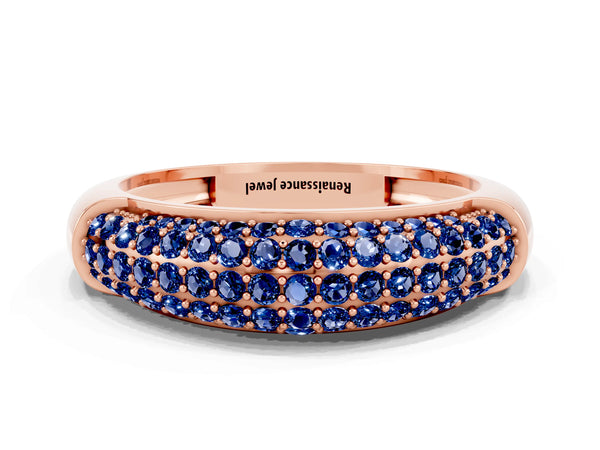 Rose gold Three-Row Pavé Round Blue Sapphire Dome Band