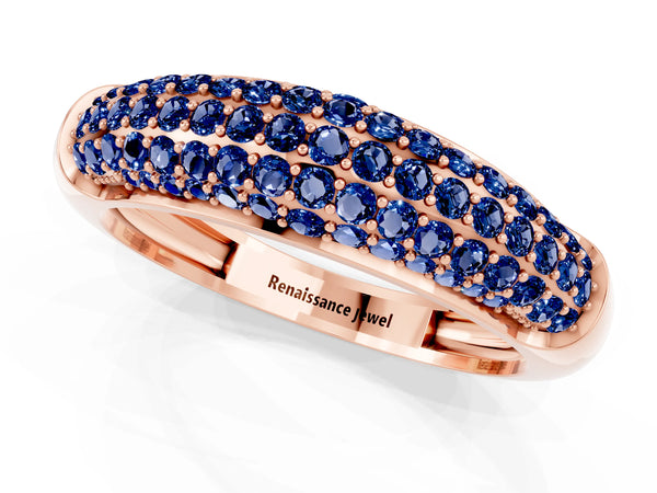 Rose gold Three-Row Pavé Round Blue Sapphire Dome Band