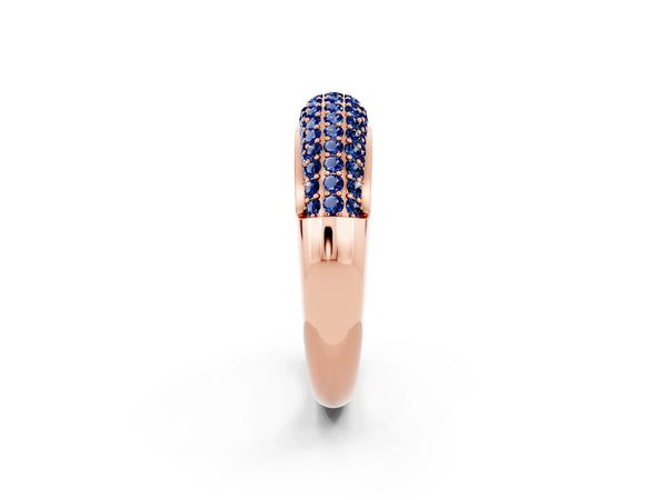 Rose gold Three-Row Pavé Round Blue Sapphire Dome Band