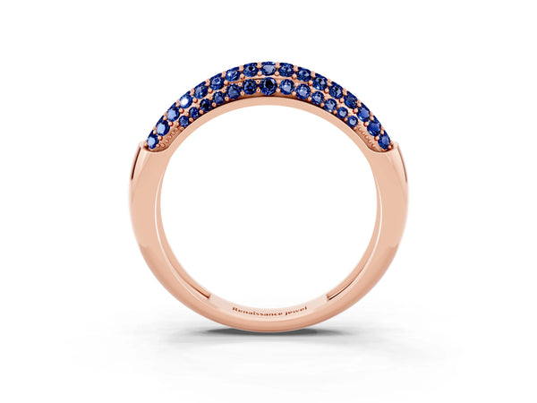 Rose gold Three-Row Pavé Round Blue Sapphire Dome Band