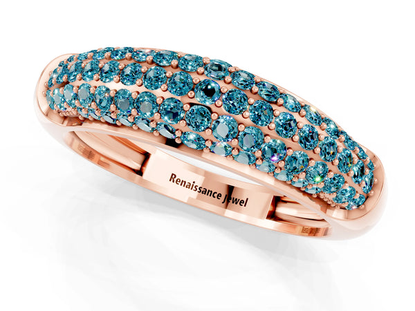 Rose gold Three-Row Pavé Round Blue Topaz Dome Band