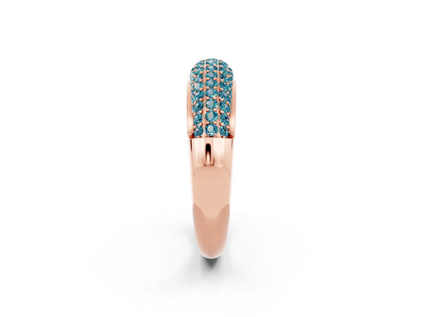 Rose gold Three-Row Pavé Round Blue Topaz Dome Band