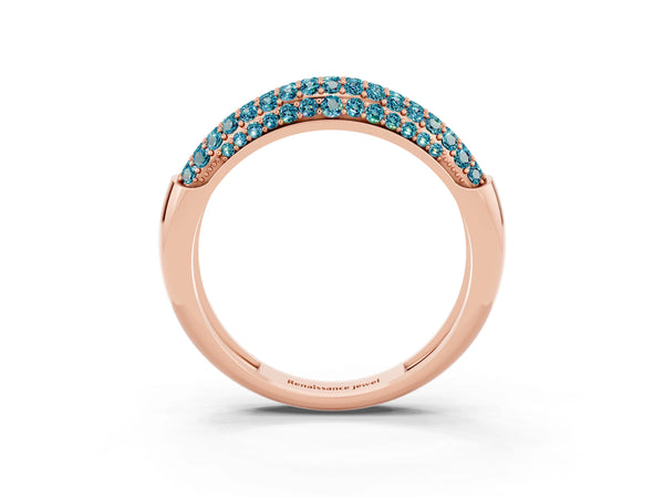 Rose gold Three-Row Pavé Round Blue Topaz Dome Band