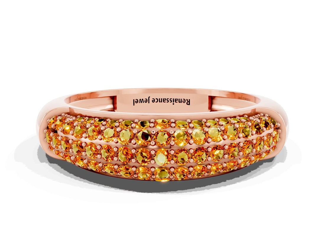 Rose gold Three-Row Pavé Round Citrine Dome Band_6