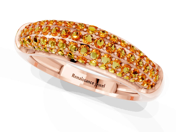 Rose gold Three-Row Pavé Round Citrine Dome Band