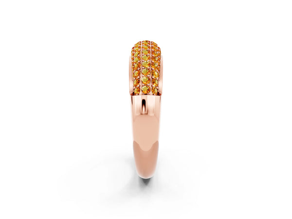 Rose gold Three-Row Pavé Round Citrine Dome Band