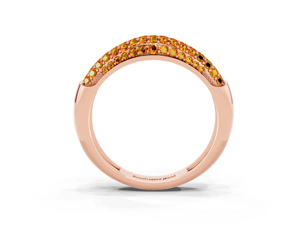 Rose gold Three-Row Pavé Round Citrine Dome Band