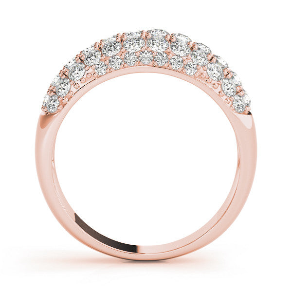 Rose gold Three-Row Pavé Round Diamond Dome Band with Shared Prong Setting 1