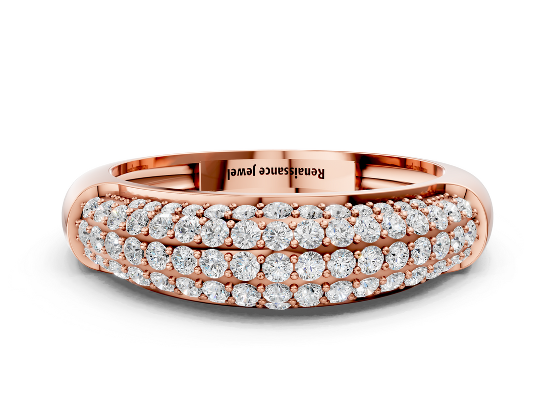 Rose gold Three-Row Pavé Round Diamond Dome Band with Shared Prong Setting_118