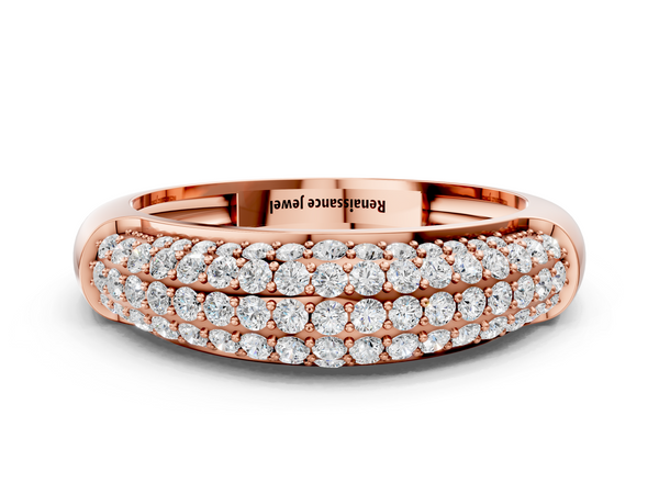 Rose gold Three-Row Pavé Round Diamond Dome Band