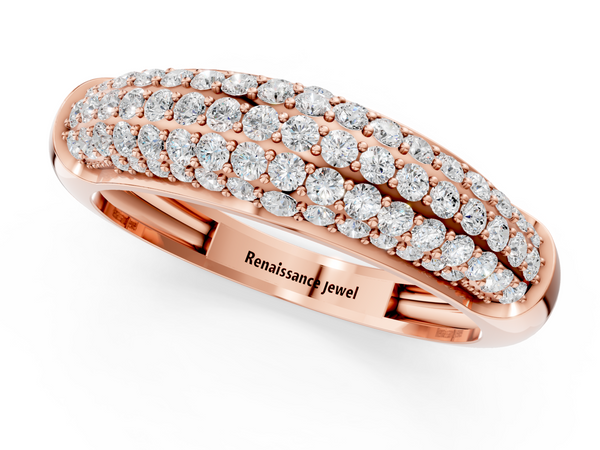 Rose gold Three-Row Pavé Round Diamond Dome Band