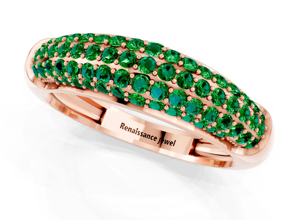 Rose gold Three-Row Pavé Round Emerald Dome Band
