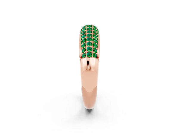 Rose gold Three-Row Pavé Round Emerald Dome Band