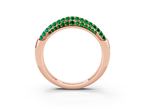 Rose gold Three-Row Pavé Round Emerald Dome Band