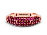 Rose gold Three-Row Pavé Round Garnet Dome Band_6