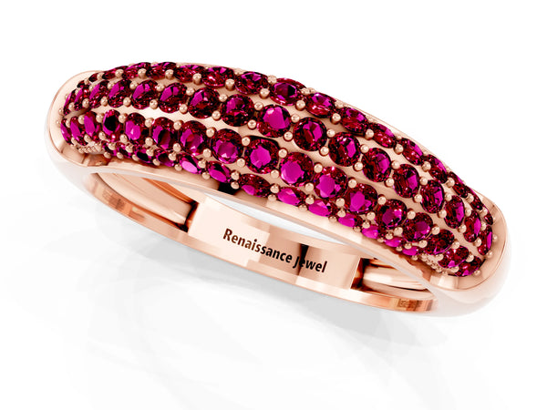 Rose gold Three-Row Pavé Round Garnet Dome Band