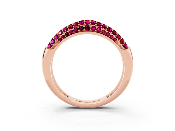 Rose gold Three-Row Pavé Round Garnet Dome Band