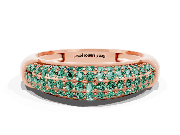 Rose gold Three-Row Pavé Round Green Sapphire Dome Band