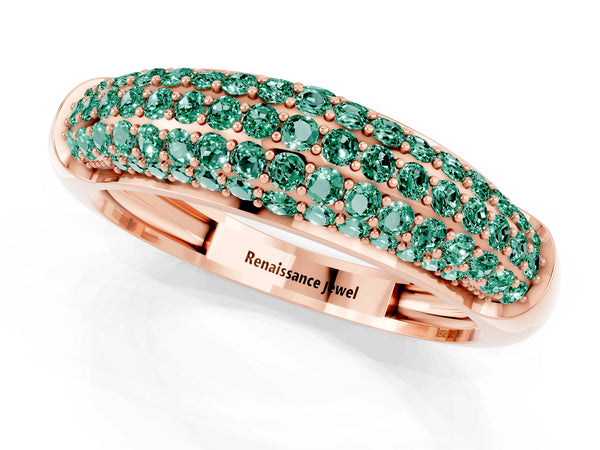 Rose gold Three-Row Pavé Round Green Sapphire Dome Band
