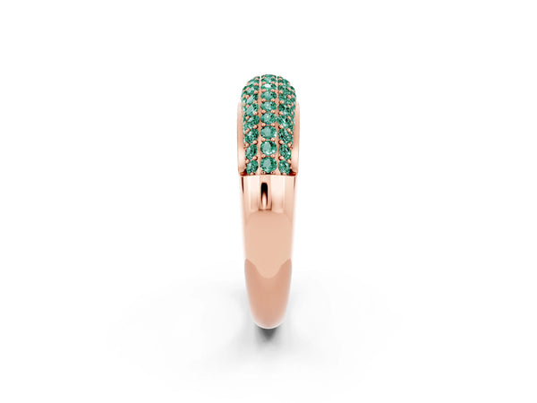 Rose gold Three-Row Pavé Round Green Sapphire Dome Band
