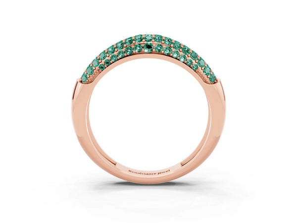Rose gold Three-Row Pavé Round Green Sapphire Dome Band