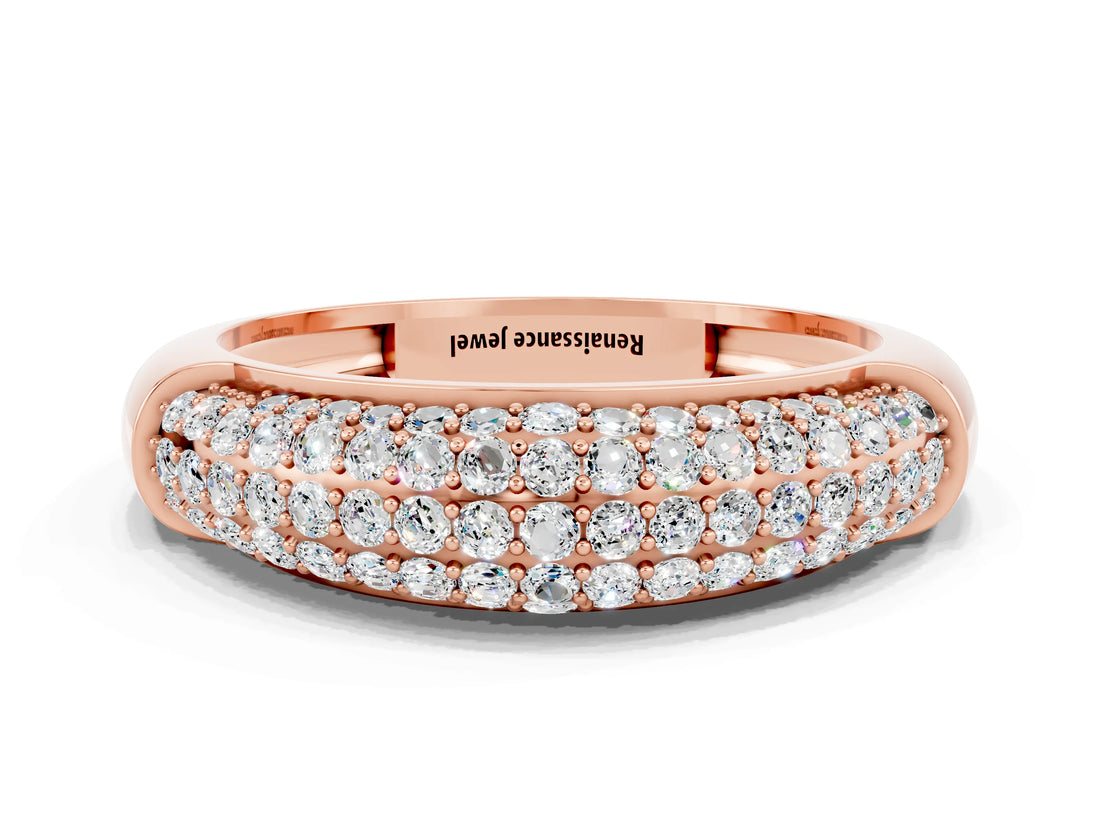 Rose gold Three-Row Pavé Round Moissanite Dome Band_6