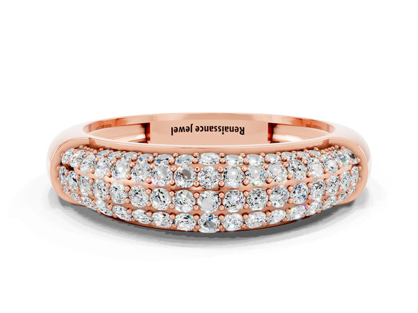 Rose gold Three-Row Pavé Round Moissanite Dome Band