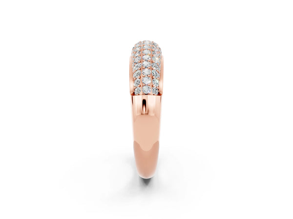 Rose gold Three-Row Pavé Round Moissanite Dome Band