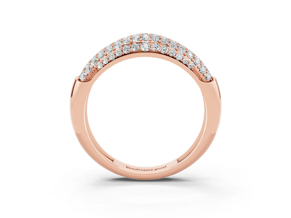 Rose gold Three-Row Pavé Round Moissanite Dome Band
