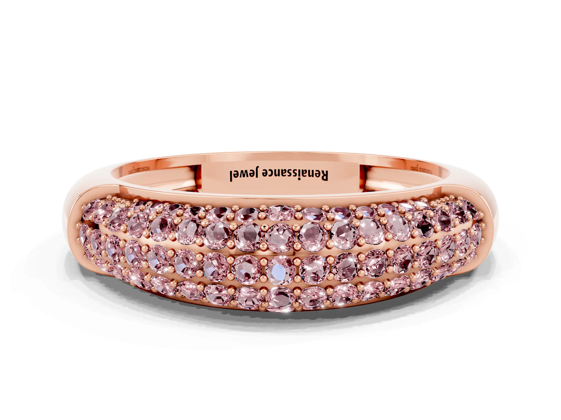 Rose gold Three-Row Pavé Round Morganite Dome Band_6