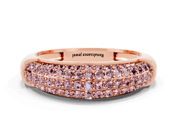 Rose gold Three-Row Pavé Round Morganite Dome Band