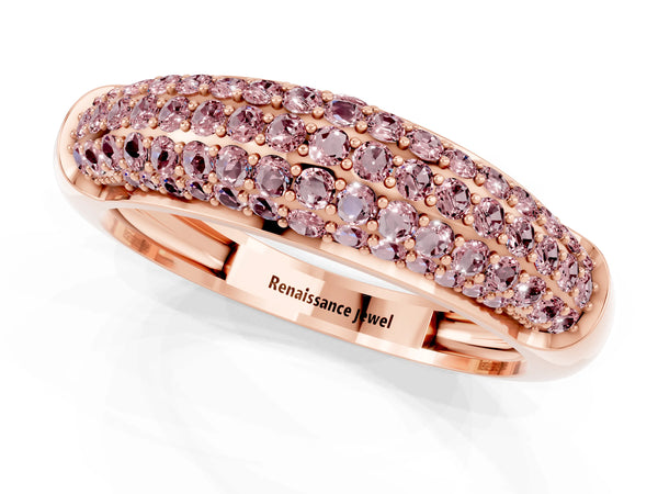 Rose gold Three-Row Pavé Round Morganite Dome Band