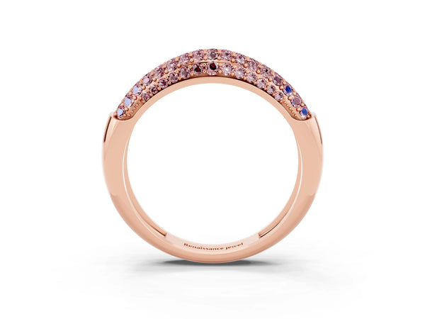 Rose gold Three-Row Pavé Round Morganite Dome Band