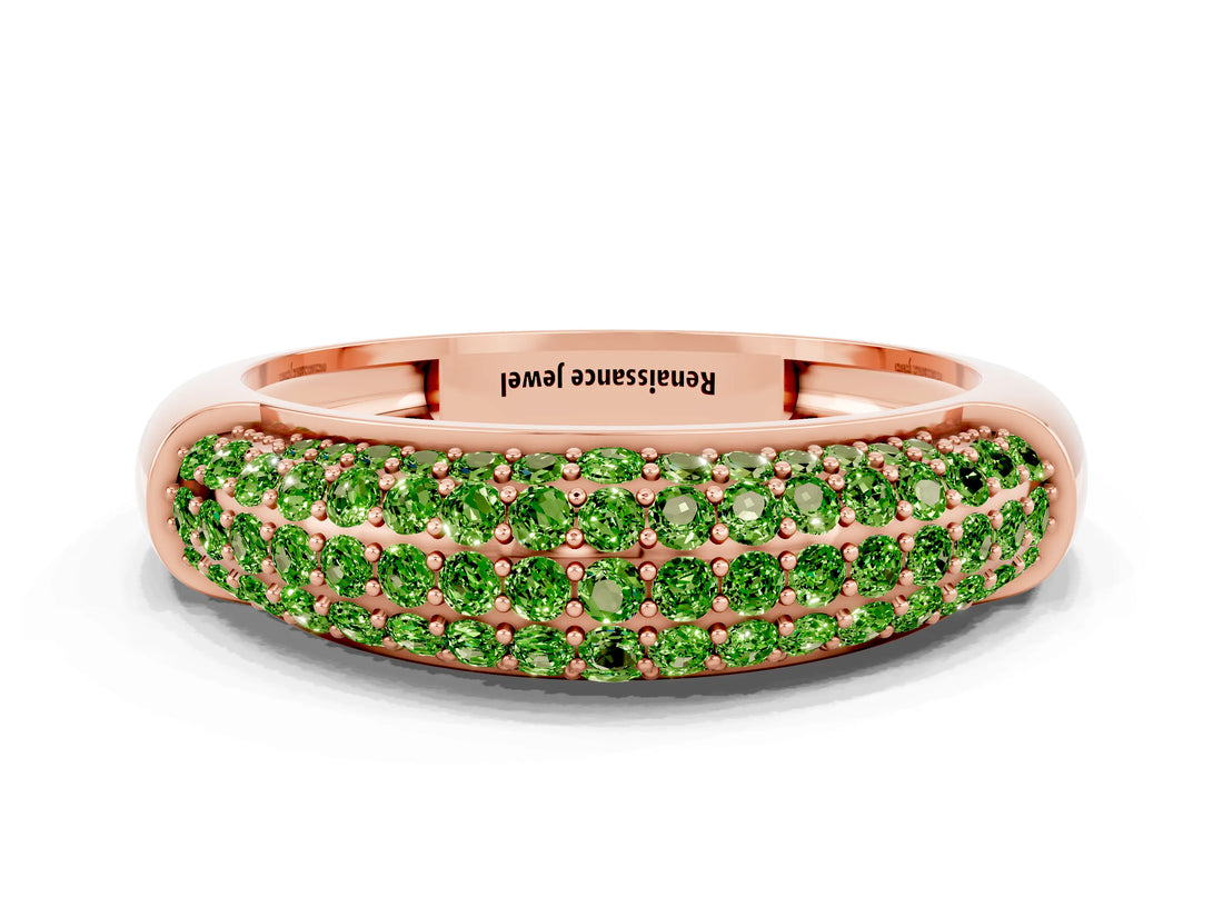 Rose gold Three-Row Pavé Round Peridot Dome Band_6