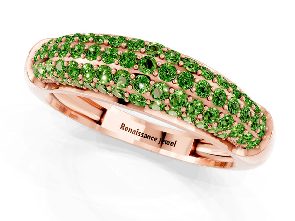 Rose gold Three-Row Pavé Round Peridot Dome Band