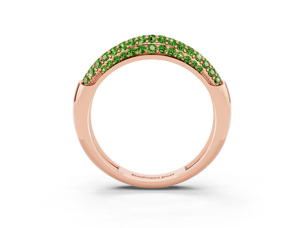 Rose gold Three-Row Pavé Round Peridot Dome Band