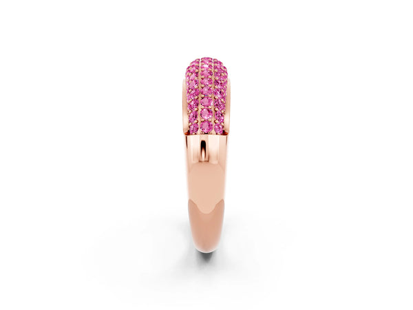 Rose gold Three-Row Pavé Round Pink Sapphire Dome Band