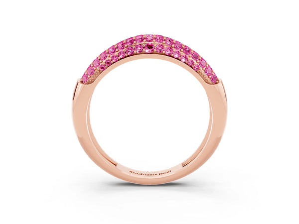 Rose gold Three-Row Pavé Round Pink Sapphire Dome Band
